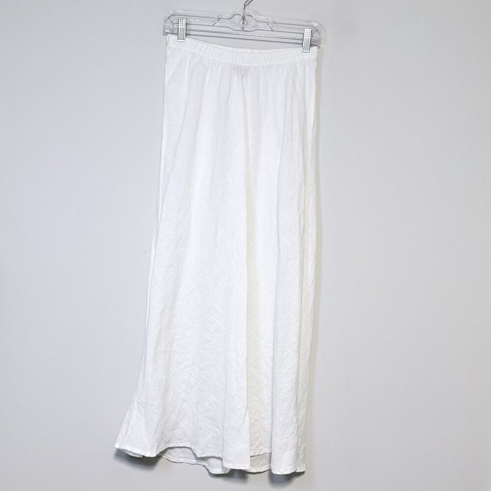 FLAX Linen Maxi Skirt Sz S Cream/Milk Elastic Waist Boho Lagenlook